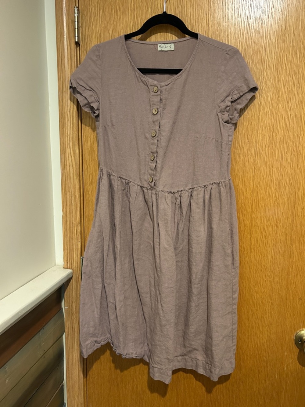 Mauve Button-Front Short Sleeve Magic Linen Dress